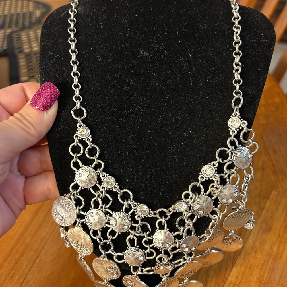 Chico’s Silver Coin Statement Bib Necklace